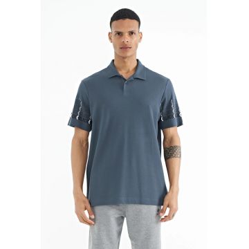 Tricou polo -  imprimeu - gri ardezie - 100% bumbac