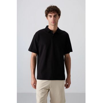 Tricou Polo Oversized  Negru - 93% bumbac - pentru Barbati