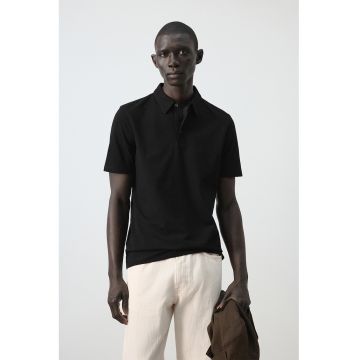 Tricou polo slim fit cu model pique - Negru