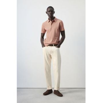 Tricou polo slim fit cu model pique - Portocaliu persan