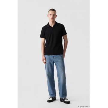 Tricou polo striat - Negru