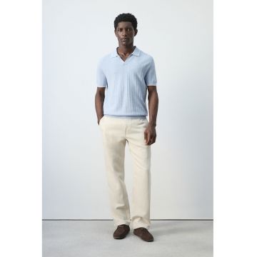 Tricou polo tricotat fin din amestec de modal - Albastru pastel