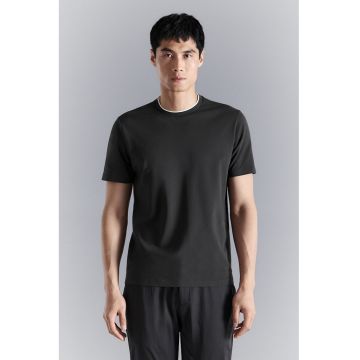 Tricou regular fit cu decolteu la baza gatului - Alb/Gri antracit