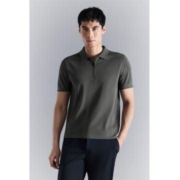 Tricou regular fit cu guler polo - Gri antracit