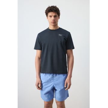 Tricou regular fit de bumbaccu imprimeu - Albastru petrol