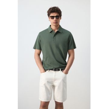 Tricou regular fit din material pique - Verde feriga