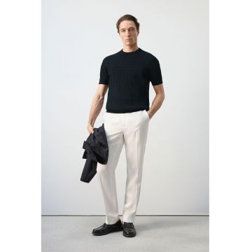 Tricou slim fit cu model torsade Essentials - Bleumarin
