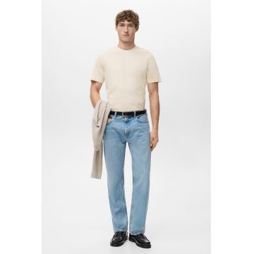 Tricou slim-fit din bumbac cu decolteu la baza gatului - Crem