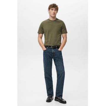 Tricou slim-fit din bumbac cu decolteu la baza gatului - Kaki pal