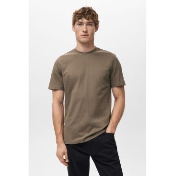 Tricou slim-fit din bumbac cu decolteu la baza gatului - Kaki