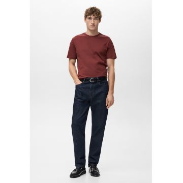 Tricou slim-fit din bumbac cu decolteu la baza gatului - Rosu inchis