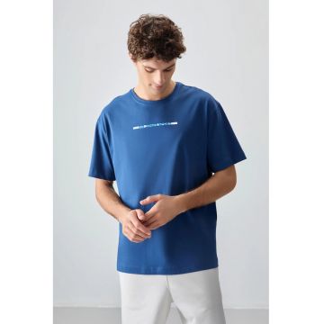 Tricou  supradimensionat - bumbac - imprimat pe spate - albastru marocan - pentru barbati
