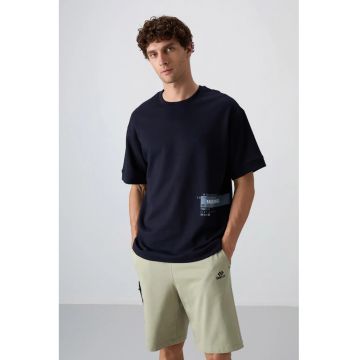 Tricou  supradimensionat - bumbac si poliester - albastru marin - pentru barbati