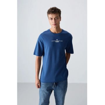 Tricou supradimensionat  bumbac si poliester - imprimeu pe fata si spate - Moroccan Blue