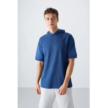 Tricou  supradimensionat cu gluga - albastru Moroccan - bumbac 93%