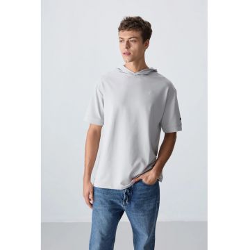 Tricou  supradimensionat cu gluga - gri deschis - barbati