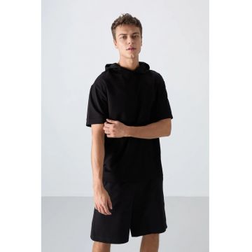 Tricou  supradimensionat cu gluga - negru - barbati - Negru