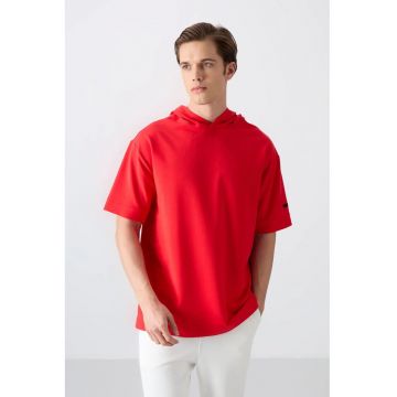 Tricou  supradimensionat cu gluga - rosu - barbati