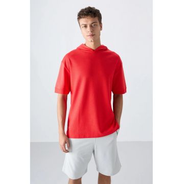 Tricou -  supradimensionat - cu gluga - rosu - bumbac si poliester