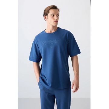Tricou  supradimensionat - imprimeu - albastru Moroccan - 93% bumbac - 7% poliester
