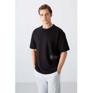 Tricou  supradimensionat - negru - bumbac-amestec - maneci scurte