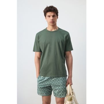 Tricou uni cu decolteu la baza gatului - Verde feriga