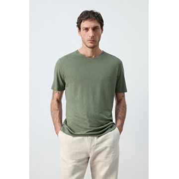 Tricou uni din amestec de in - Verde feriga