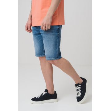 Bermude din denim cu aspect decolorat - Albastru