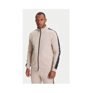 Bluza de trening din amestec de bumbac cu dungi contrastante pe maneci si logo cu aspect metalizat