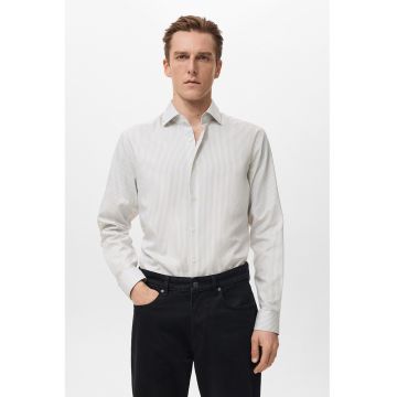 Camasa slim-fit din bumbac - Alb/Gri