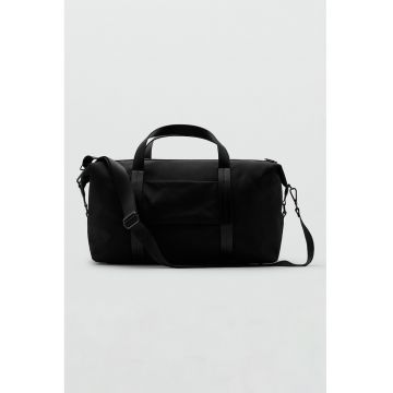 Geanta bowler cu detalii de piele - Negru