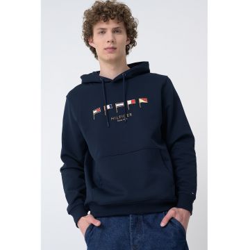 Hanorac din bumbac cu logo - Bleumarin