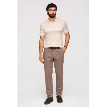 Pantaloni chino cu talie elastica - Maro deschis