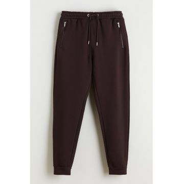 Pantaloni conici de trening cu snur in talie - Maro cognac
