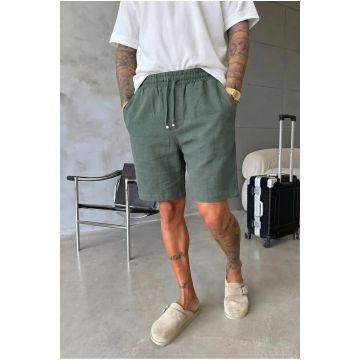 Pantaloni scurti din in  lejeri  kaki BG8005