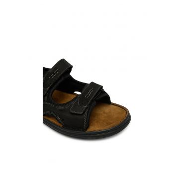 Sandale barbati -  piele naturala - negru - sistem inchidere Velcro