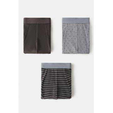 Set de boxeri uni cu model - 3 perechi - Maro/Gri deschis
