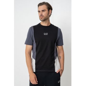 Tricou cu design colorblock - pentru fitness - Negru/Gri carbune/Alb murdar