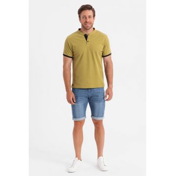Tricou de bumbac cu fenta cu nasturi