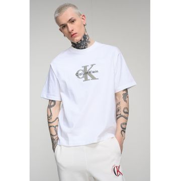 Tricou de bumbac cu logo brodat - Alb optic