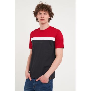 Tricou din bumbac cu decolteu la baza gatului - Alb/Negru stins/Rosu vermillion