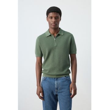 Tricou polo cu fenta cu fermoar - Verde feriga