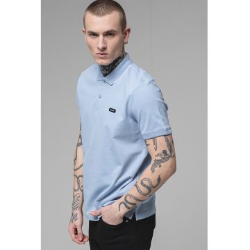 Tricou polo din amestec de bumbac organic cu logo discret - Alb/Albastru pastel