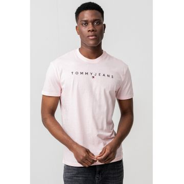 Tricou regular-fit cu logo brodat - Negru/Roz pastel