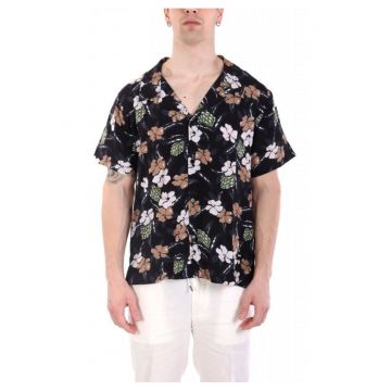 Camasa de plaja  imprimeu floral - negru - 100% viscoza