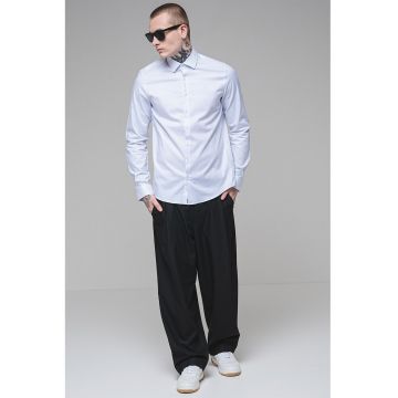 Camasa slim fit din amestec de bumbac organic - Albastru pastel/Alb optic