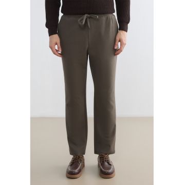 Pantaloni din amestec de bumbac cu talie medie - Kaki