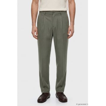 Pantaloni regular fit din amestec de in cu pliuri - Kaki