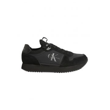 Pantofi sport cu detalii din piele intoarsa - Negru stins/Gri inchis