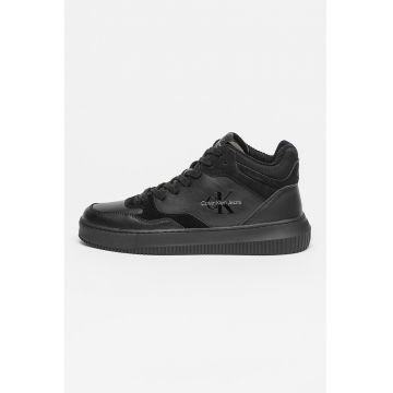 Pantofi sport mid-high de piele si piele intoarsa - Negru